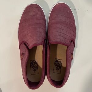 Women’s Vans maroon snake skin suede slip ons size 9.5